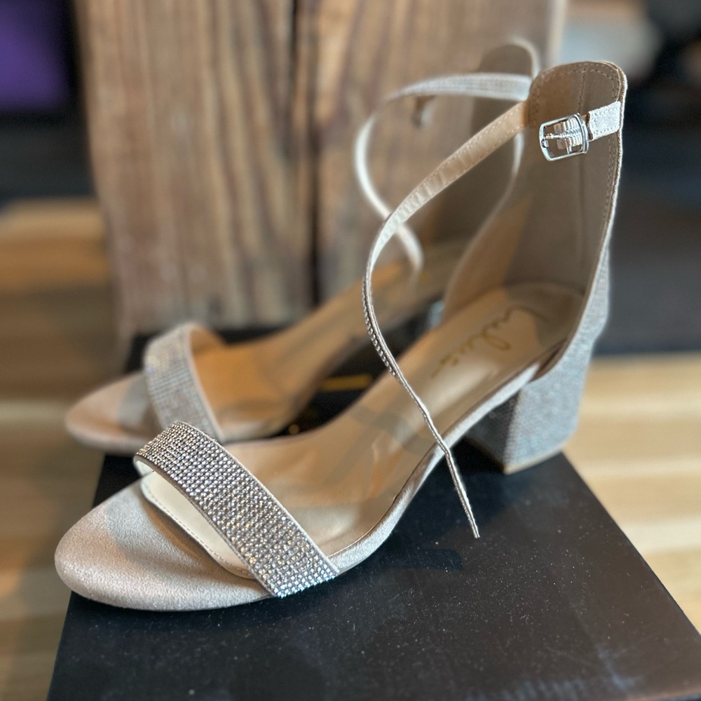 Lulus Harper Rhinestone Natural Suede Ankle Strap Heels